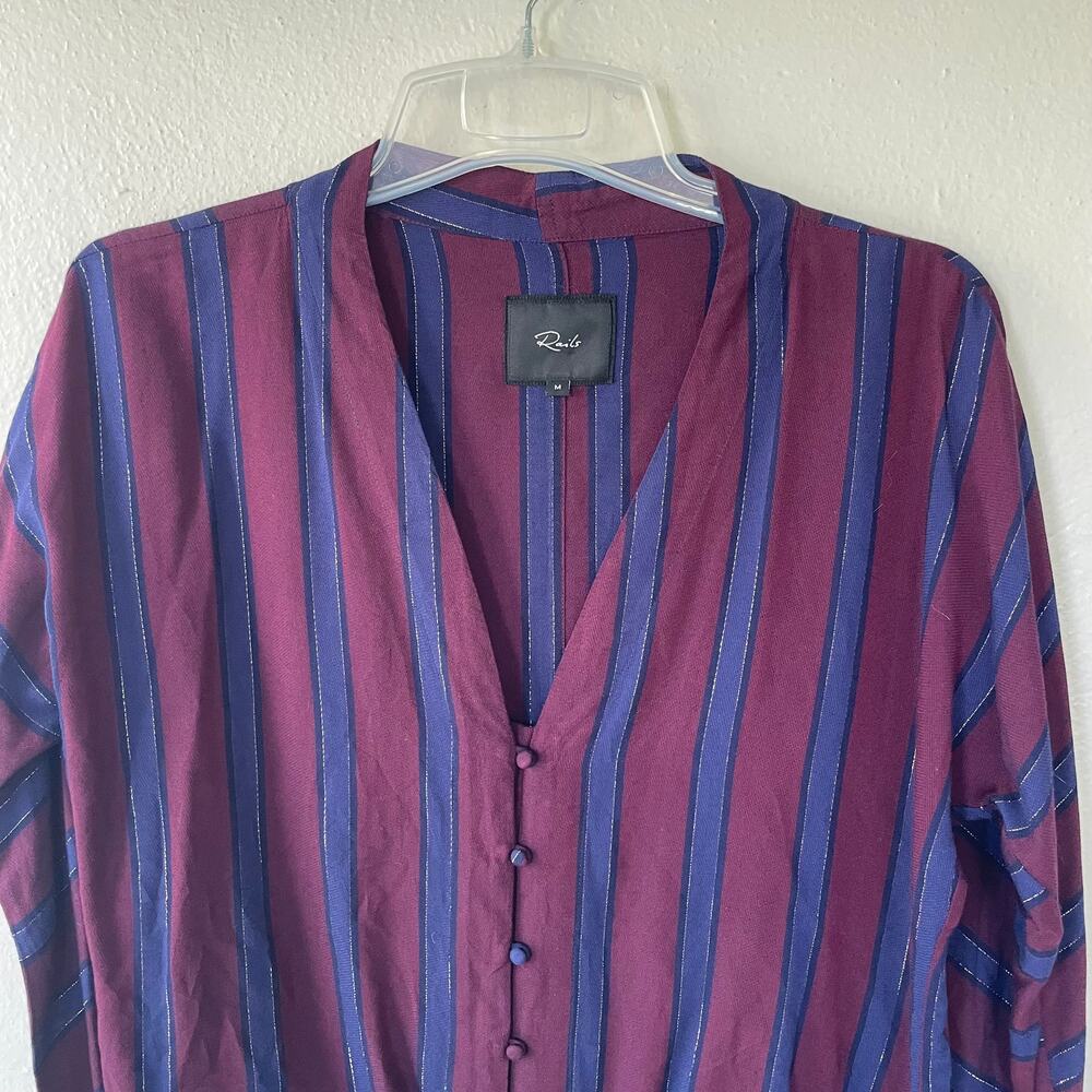 Rails Striped Size M Tie Front Blouse With Gold T… - image 3